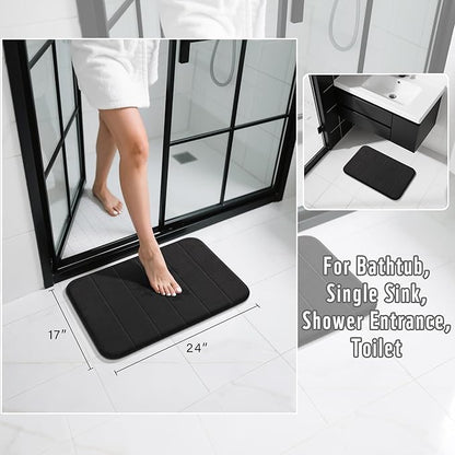 Yimobra Memory Foam Bath Mat, Super Soft Absorbent Bathroom Rug Non Slip, Quick Dry, Machine Washable Floor Carpet for Tub Shower, Home Decor Accessories, 24x17, Black