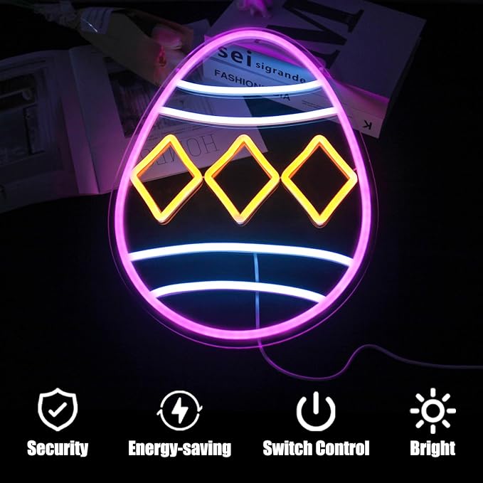 Easter Egg Neon Sign Happy Easter Neon Light Colorful Easter Eggs LED Signs for Wall Dimmable Neon Lights Signs Easter Decor Jesus Neon Wall Sign for Bedroom Easter Day Bar Party Decor