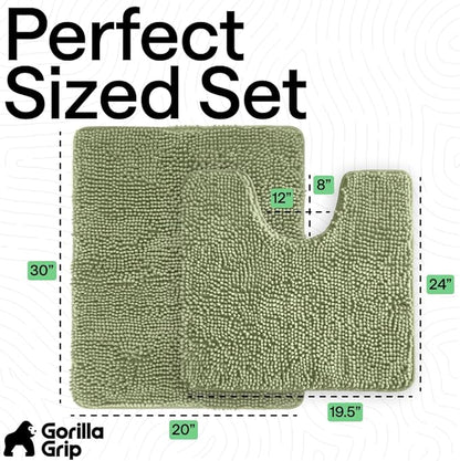 GORILLA GRIP Bathroom Rug Sets, Soft Chenille 2 Piece Area Rugs Set, Toilet Base Mat and 30x20 Carpet, Absorbent Microfiber Washable Mats Dry Quickly, Home Décor and Bath Room Accessories Sage Green