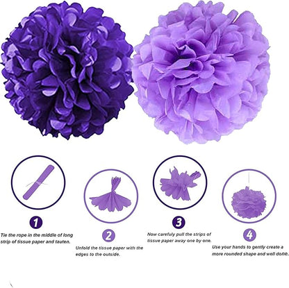 We Moment Purple Paper Pom Poms Decorations for Wedding Girl Party Birthday Purple Party Decoration Ceiling Wall Hanging Tissue Flowers Decorations 12pcs