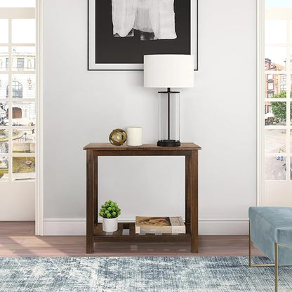 End Side Table with Storage Shelf Rectangle Narrow Nightstand Console Tables Brown Smooth End Table for Small Spaces Industrial Accent Side Table for Living Room Bathroom Bedroom