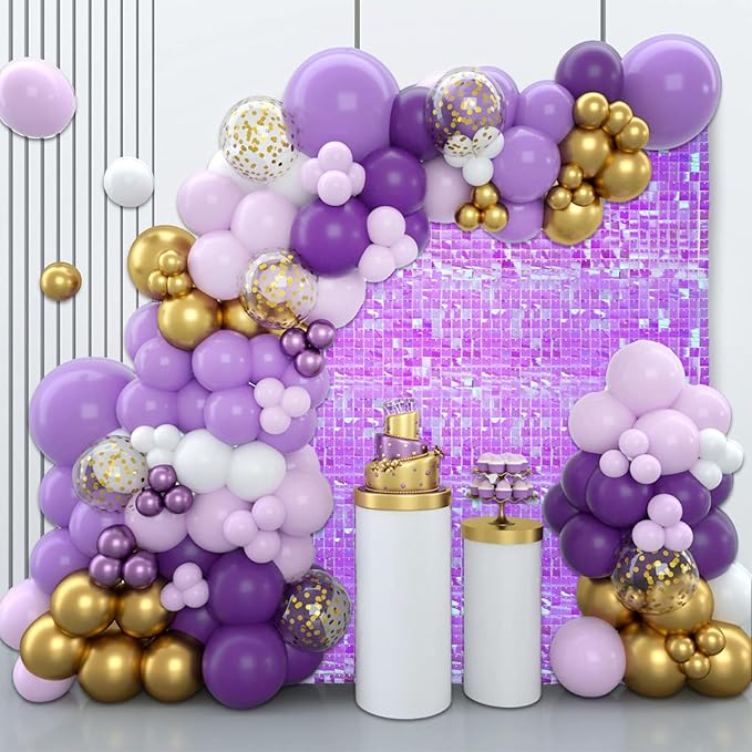 48 PCS Colorful Purple Shimmer Wall Backdrop, Square Sequin Photo Backdrops Panel, Glitter Wall Background for Birthdays, Weddings, Halloween, Engagements, Disco Bachelorette Party Decor (6FTx8FT)