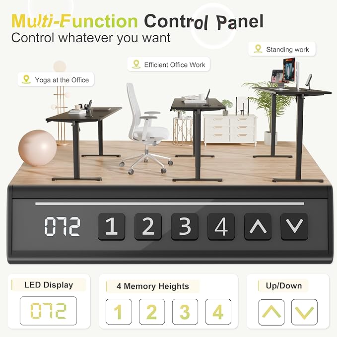 Furmax Electric Standing Desk, 63 x 24 Inches Sit Stand up Desk, Sit Stand Height Adjustable Home Office Desk with 4 Height Position Memory - with Splice Board (Black, 63)