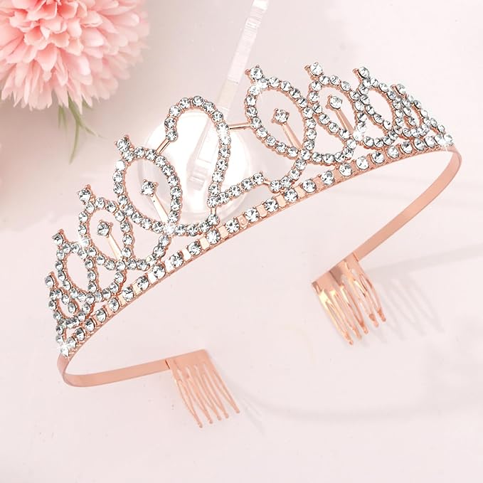 CIEHER 2nd Birthday Crown and Sash, It's My 2 Bday Sash, 2nd Birthday Decorations Rose Gold