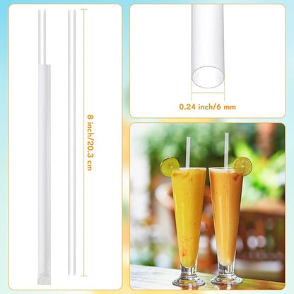 Hoolerry 1500 Pcs Plastic Straws Disposable Individually Wrapped Drinking Straight Long Straws, 0.24" Wide, for Hot and Cold Beverages (8 Inch)