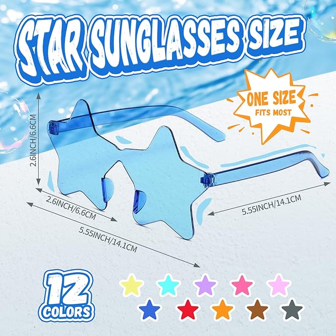 12/26/36 Pairs Rimless Star Shaped Sunglasses Transparent Glasses Bulk Fun Sunglasses for Party Favors