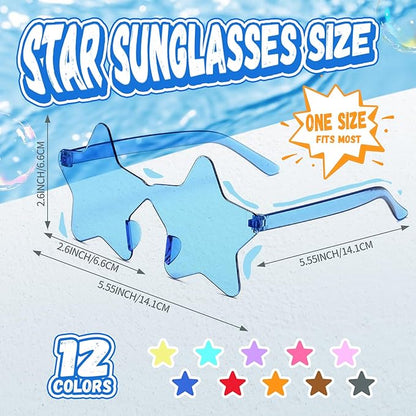 12/26/36 Pairs Rimless Star Shaped Sunglasses Transparent Glasses Bulk Fun Sunglasses for Party Favors