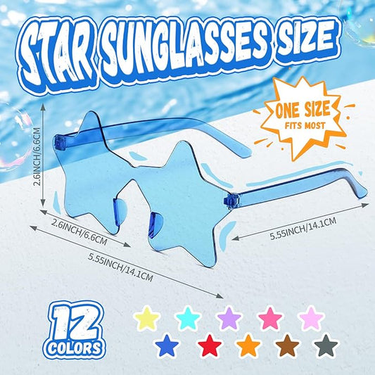 12/26/36 Pairs Rimless Star Shaped Sunglasses Transparent Glasses Bulk Fun Sunglasses for Party Favors