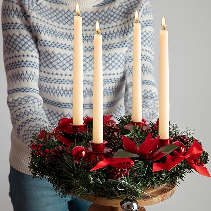 24 Packs Beeswax Taper Candles White, 9 Inch Long Natural Beeswax Candlesticks - 10 Hour Burn Time - Smokeless & Dripless Taper Candles for Table Decor, Unscented Bee Wax Tapered Candle