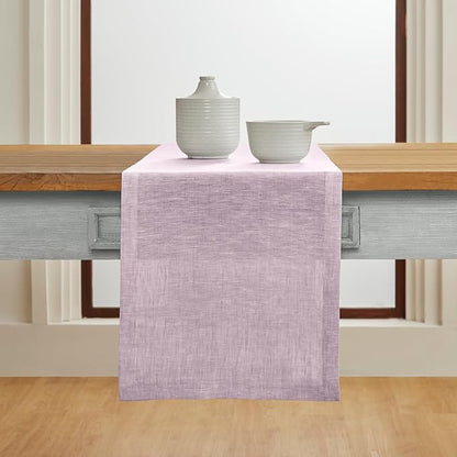 Solino Home Linen Chambray Lavender Table Runner 120 Inches Long - Athena, 100% Pure Linen 14 x 120 Inch Table Runner for Holiday