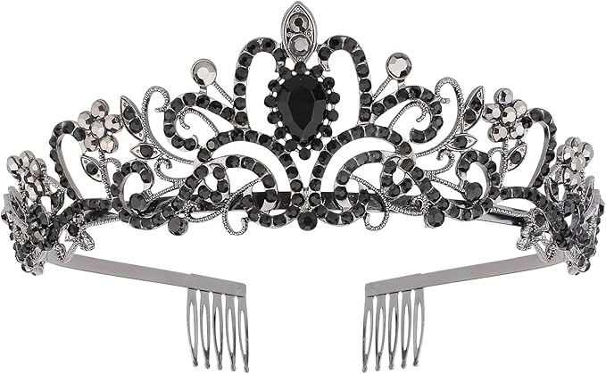 COCIDE Tiara Crowns Crystal Headband Princess Rhinestone Crown with Combs Bride Headbands Bridal Wedding Prom Birthday Party Hair Accessories Jewelry for Women and Girls (L BLACK)