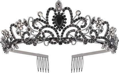 COCIDE Tiara Crowns Crystal Headband Princess Rhinestone Crown with Combs Bride Headbands Bridal Wedding Prom Birthday Party Hair Accessories Jewelry for Women and Girls (L BLACK)