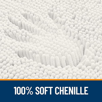 OLANLY Bathroom Rugs 30x18, Extra Soft Absorbent Chenille Bath Rugs, Rubber Backing Quick Dry, Machine Washable Bath Mats for Bathroom Floor, Tub and Shower, Home Decor Accessories, Ivory