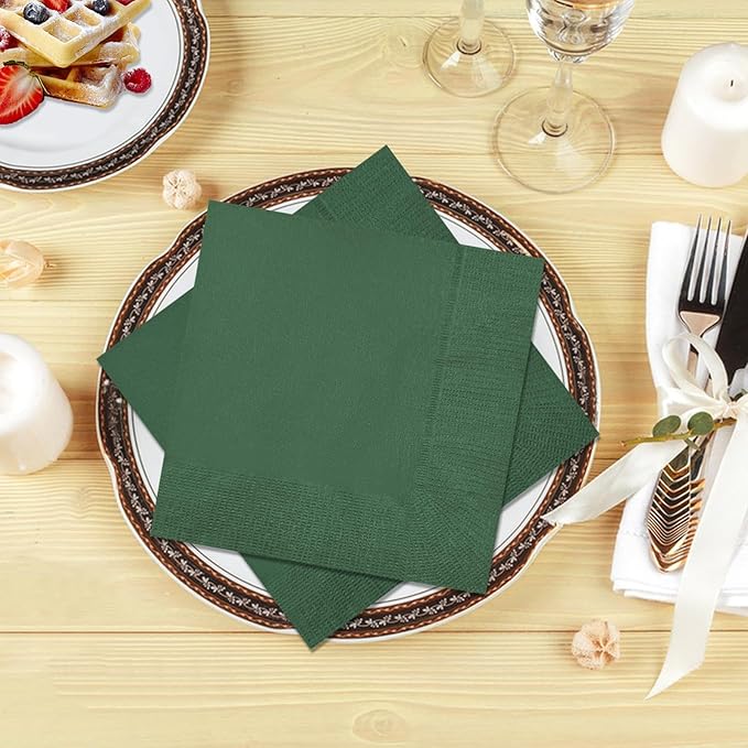 Cocktail Napkins - 600 Count 2-Ply Dark Green Napkins Disposable, 4.75 x 4.75 Inch Folded Paper Napkins Bulk Beverage Napkins for Dinner Wedding Bar Party and Everyday Use