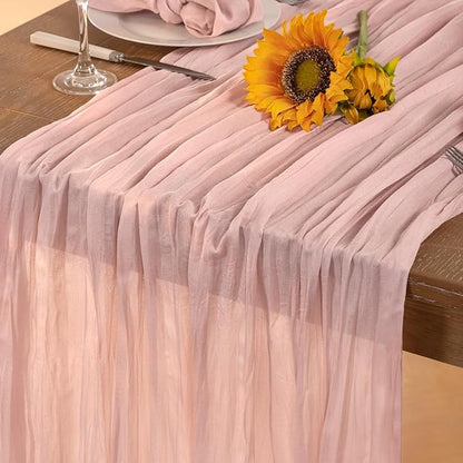 Pink Cheesecloth Table Runner Christmas Table Runner Boho Gauze 120 Inches Light Pink Cheese Cloth Table Decor for Xmas Holiday Season Wedding Bridal Girl Baby Shower Sweet 16 Party