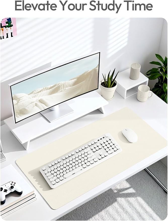 YSAGi Leather Desk Pad Protector, Office Desk Mat, Large Mouse Pad, Non-Slip PU Leather Desk Blotter, Laptop Desk Pad, Waterproof Desk Writing Pad for Office and Home (Cream, 23.6" x 13.8")
