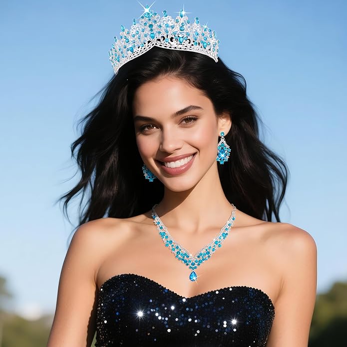 Kamirola Tiaras and Crowns for Women,Tiaras Earrings Necklace, Crystal Bridal Jewelry Set, Costume Party Halloween Prom Pageant Jewelry for Women TR80
