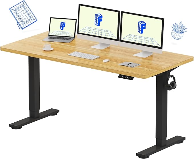FLEXISPOT EN1 One-Piece Standing Desk with 1-Inch Thick Desktop, 60"x24" Electric Height Adjustable Desk for Home Office & Multi-Device Workstations, Maple