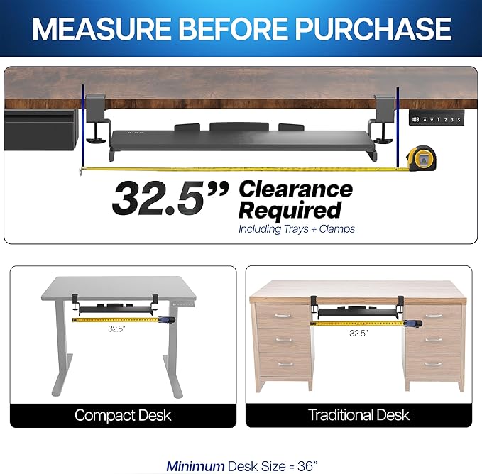 VIVO Large Clamp-on Computer Keyboard and Mouse Under Desk Slider Tray, 27 x 11 inch Pull Out Platform Drawer, Gray, MOUNT-KB05GY