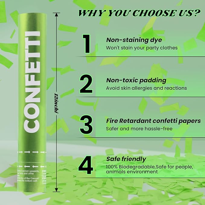 Confetti Cannon Green Biodegradable Confetti Poppers 12Pack Party Poppers Confetti Shooters Green Confetti Sticks for Wedding Graduation Engagement Anniversary Bridal Shower Valentines Day Birthday