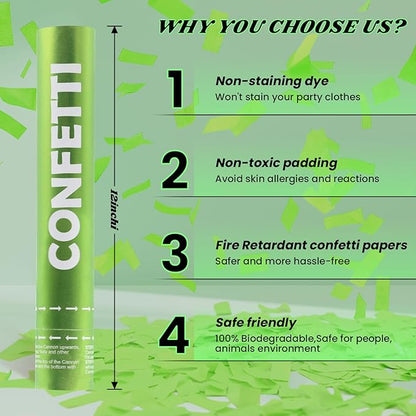 Confetti Cannon Green Biodegradable Confetti Poppers 12Pack Party Poppers Confetti Shooters Green Confetti Sticks for Wedding Graduation Engagement Anniversary Bridal Shower Valentines Day Birthday
