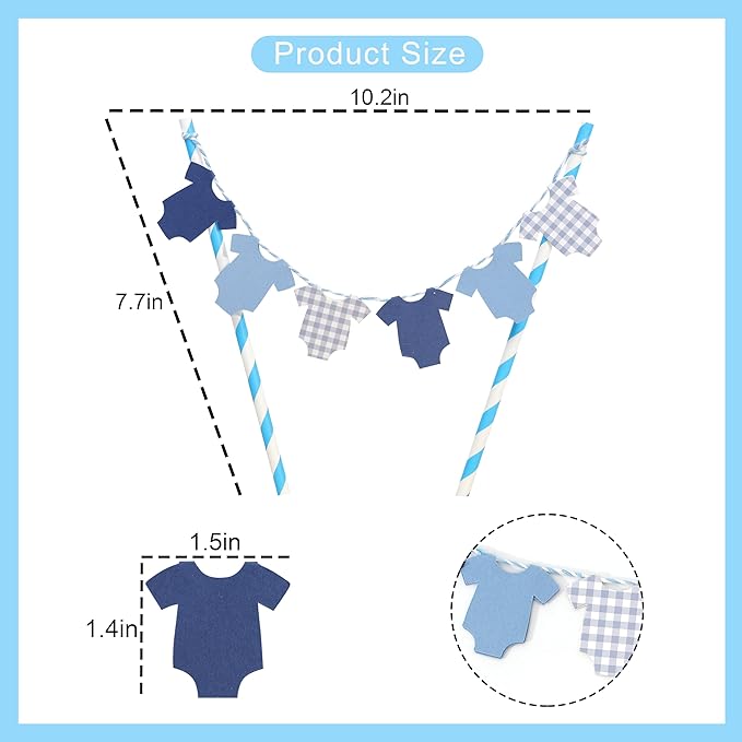 Blue Baby Shower Cake Topper - Blue Bodysuit Gingham Cake Topper,Gender Reveal Decor,Baby Shower Cake Decorations,Gingham Onesie Party Decorations (blue-2)