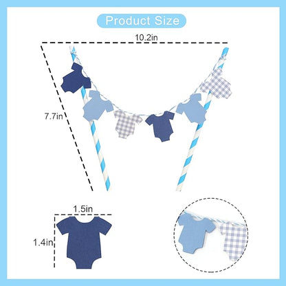 Blue Baby Shower Cake Topper - Blue Bodysuit Gingham Cake Topper,Gender Reveal Decor,Baby Shower Cake Decorations,Gingham Onesie Party Decorations (blue-2)