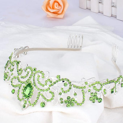 COCIDE Green Tiara and Crowns for Women Crystal Headband Princess Rhinestone with Combs Bride Hairpiece Bridal Wedding Prom Birthday Party Hair Accessories Jewelry for Women and Girls