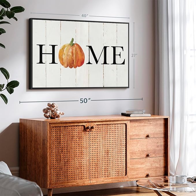 Elephant Stock Home Pumpkin Wall Art - Horizontal Floating Framed Canvas - 1-Piece Living Room Wall Decor - Rural Watercolor Canvas Print - Beige and Black Decor for Wall - by Carol Robinson - 40" X 27"