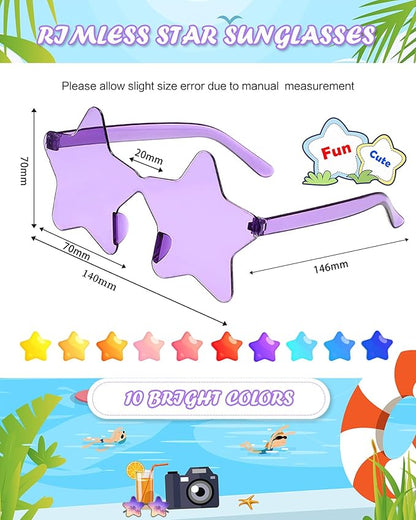 20 Pairs Rimless Star Sunglasses Bulk Transparent Candy Color Star Glasses for Women Men Party Favors