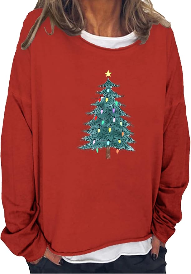 LOAIHA Merry Christmas Sweatshirt Crewneck Snowman Graphic Shirts Christmas Tree Sweater Long Sleeve Xmas Hoodie Pullover