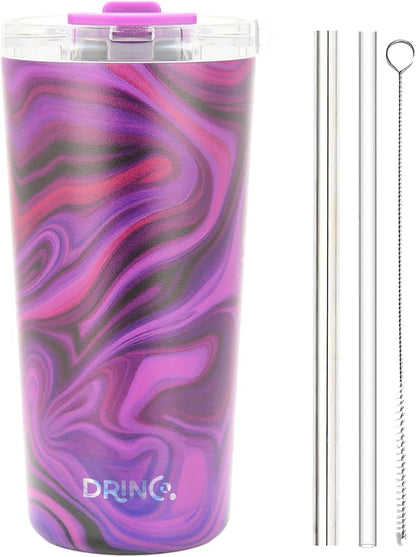 Drinco - 20 oz Stainless Steel Tumbler | Double Walled Vacuum Insulated Mug With Lid, 2 Straws, For Hot & Cold Drinks (20oz Purple Swirl)