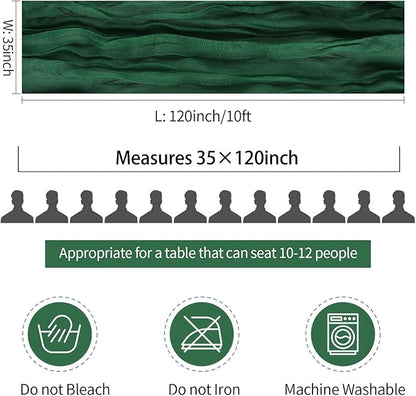 10 Pack Emerald Green Cheesecloth Christmas Table Runner 35 x 120 inch Long Boho Cheese Cloth Gauze Table Runners for Wedding Bridal Shower Birthday Party Christmas Decorations