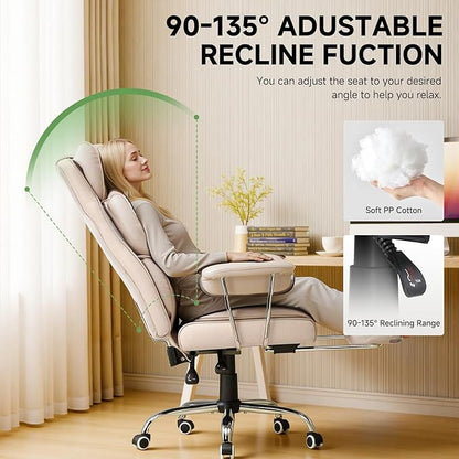 COMHOMA Big and Tall Office Chair, High Back Leather Gaming Chair with Footrest, Executive Ergonomic Office Chairs with Pocket Spring Lumbar Support and with Outward Fixed Soft Armrests