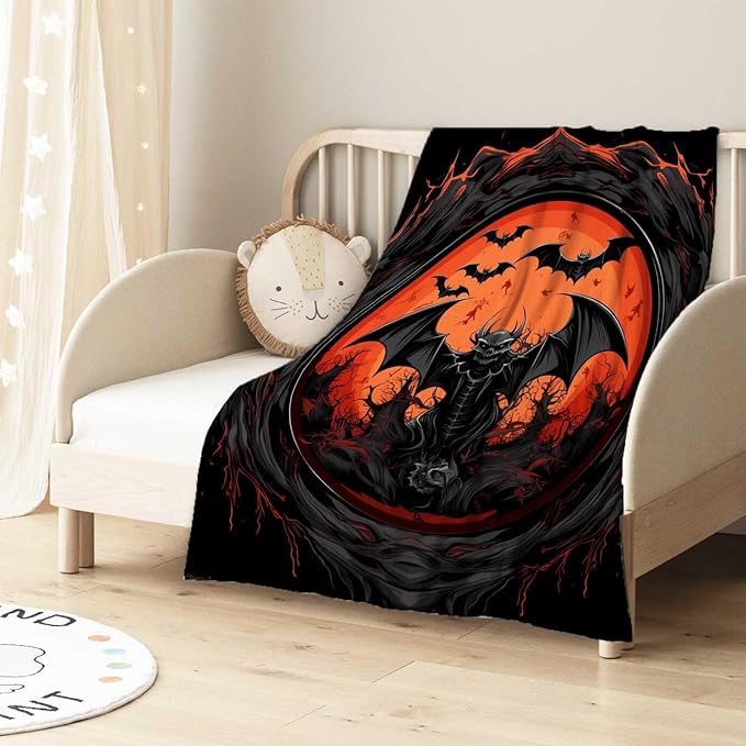Firmiso Bat Blanket, Goth Throw Blanket for Men and Women, Gothic Gifts for Halloween, Spooky Home Decor for Couch and Living Room, Fade Resistant, Hand or Machine Wash, 40×50 Inches