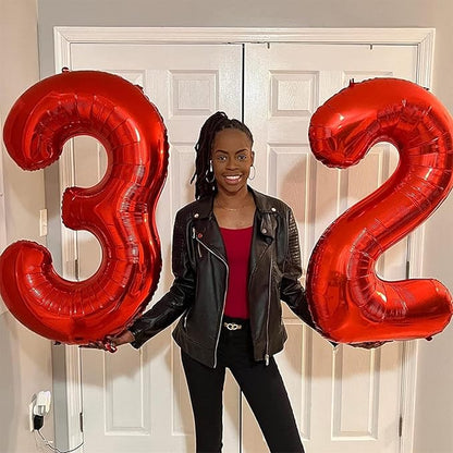 Red 2 Balloons, 40 Inch Giant Helium Foil Number 0-9 for Girls Boys, Self Inflating Digit 2nd Birthday Balloon for Women Men Anniversary Baby Shower New Year Engagement Party Decorations Supplies