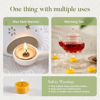Unscented Beeswax Tea Lights Candles 20 Pack, 4 Hours Long Burning Handmade Yellow Tealight Candles, Clear Cup Smokeless Beeswax Candles for Wedding, Christmas Lights, Centerpiece & Home Decor