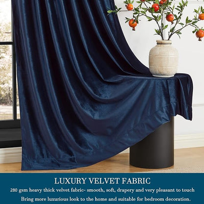 PRIMROSE Navy Blue Velvet Curtains 108 inch Long for Living Room,Set of 2 Panels Blackout Rod Pocket Back Tab Window Treatment Room Darkening Heavy Decorative Curtains Drapes for Bedroom