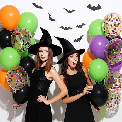 Patimate Halloween Decorations Balloons Set, 50 pcs 12 inch Purple Green Orange Black Confetti Latex Balloons Kit for Halloween Baby Shower Birthday Bachelorette Trick or Treat Party Supplies