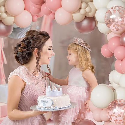 Ouddy Party Dusty Pink Balloons Arch Garland Kit, Different Sizes 18 12 10 5 Inch Boho Pink White Sand Latex Metallic Confetti Balloon for Girl Baby Shower Mothers Day Birthday Party Decorations