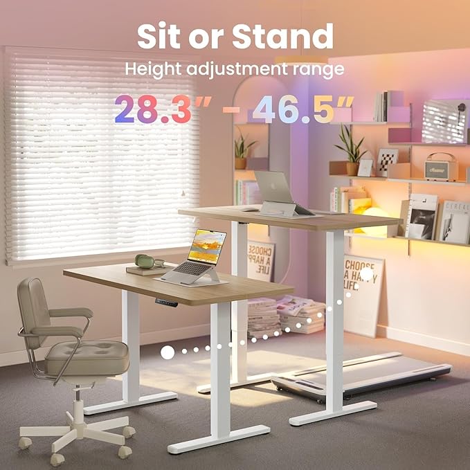 HUANUO Electric Standing Desk, 55 x 24 Inch Height Adjustable Computer Desk with Storage Bag, 4 Height Memory Settings, Sit Stand Up Desk for Home Office, Light Walnut