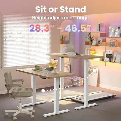 HUANUO Electric Standing Desk, 55 x 24 Inch Height Adjustable Computer Desk with Storage Bag, 4 Height Memory Settings, Sit Stand Up Desk for Home Office, Light Walnut