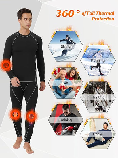 CL convallaria Thermal Underwear for Men Long Johns Fleece Lined Hunting Gear Set Base Layer for Cold Weather XS-4XL
