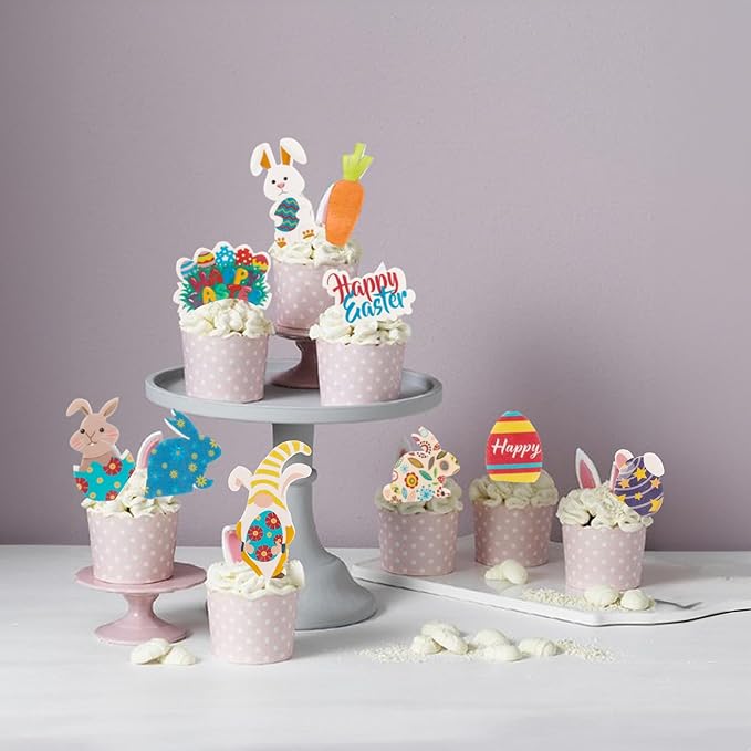 Ephlyn 72Pcs Edible Toppers - Easter & Birthday Cupcake Toppers for Kids & Parties