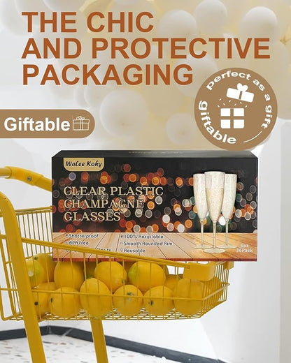 Plastic Champagne Flutes, 36 PCS Gold Glitter Disposable Wine Glasses Reusable Plastic Cocktail Cups for Home Daily Life Party Birthday Wedding Toasting Drinking Champagne(6 oz)