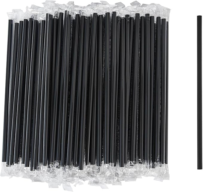 Disposable Black Plastic Boba Straws 9 Inch - 8mm Wide Diameter Individually Wrapped (1200 Count Bulk) for Bubble Tea, Smoothies, Milkshakes - BPA-Free & Durable, Elegant for Parties, Cafes, Home Use