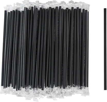 Disposable Black Plastic Boba Straws 9 Inch - 8mm Wide Diameter Individually Wrapped (1200 Count Bulk) for Bubble Tea, Smoothies, Milkshakes - BPA-Free & Durable, Elegant for Parties, Cafes, Home Use