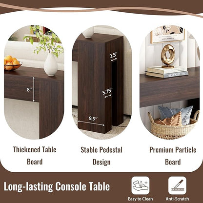 Extra Long Sofa Console Table for Entryway Living Room, 79-Inch Farmhouse Wood Behind Couch Table, Rectangular Accent Console with Wooden Double Base for Hallway Foyer Entrance, Walnut Brown