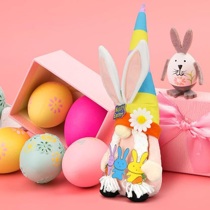 Lovinland Easter Decorations - Bunny Gnomes Decor for Home, Indoor, Tiered Tray, Office, Desk - Spring Rabbit Stuffed Centerpiece Table