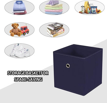 Foldable Storage Cubes Bins ,11 Inch Cloth Storage Cube Fabric Storage Box Cubes Organizer Baskets with Handles for Home Organizer Set of 6 (Navy Blue)